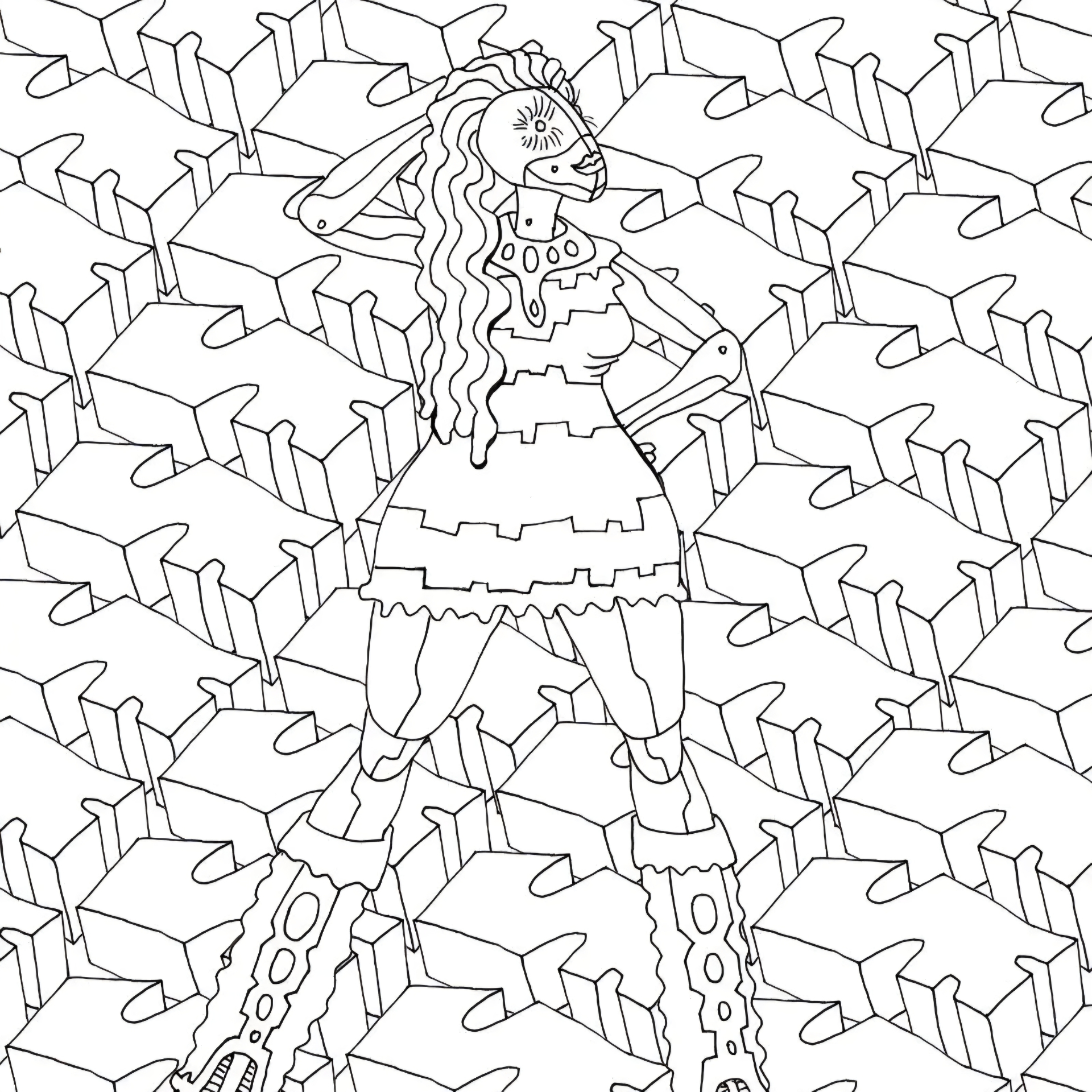 Long hair robot coloring page