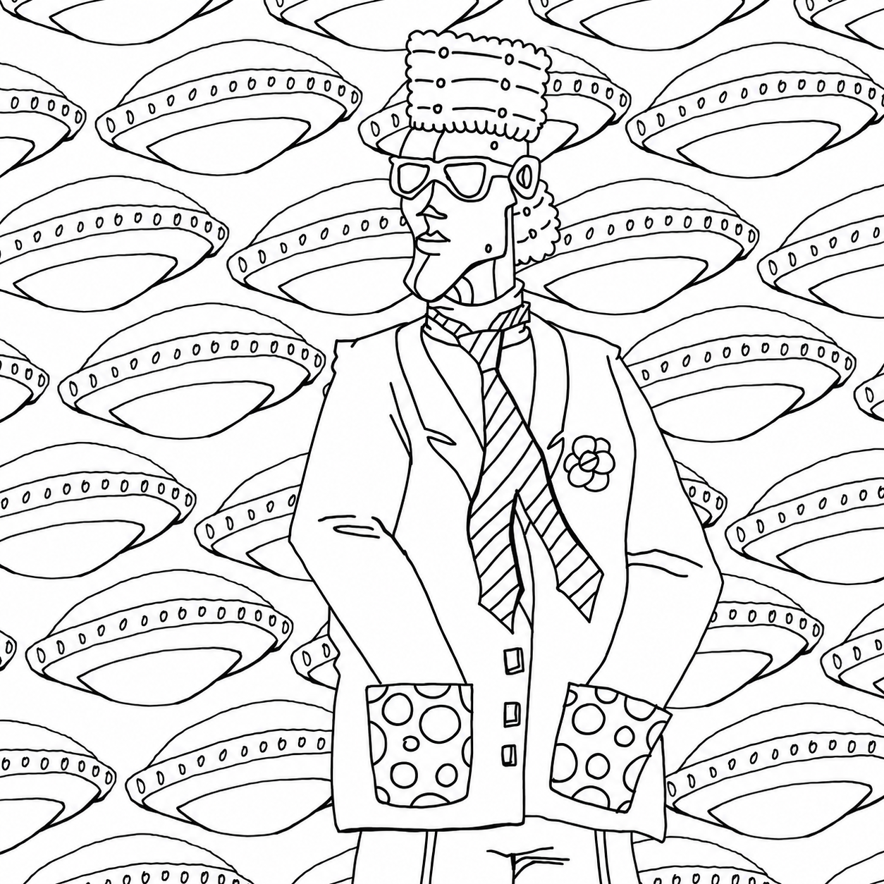 Male robot in tie coloring page